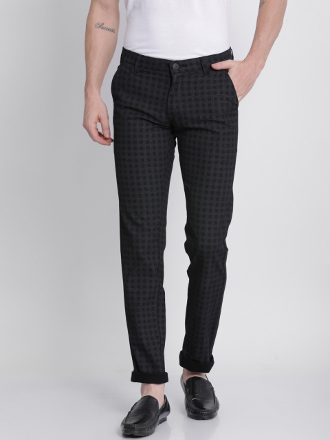 

NO NEXT Men Black Smart Slim Fit Checked Regular Trousers