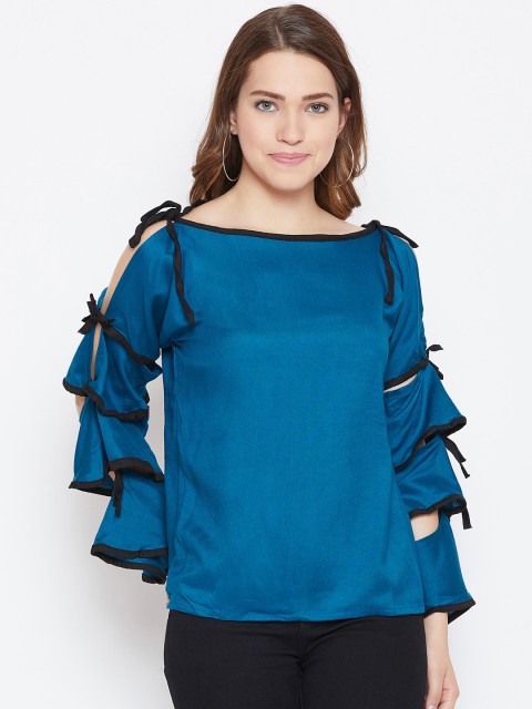 

ANTS Women Teal Blue Solid Top