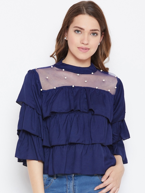 

ANTS Women Navy Blue Solid A-Line Layered Top