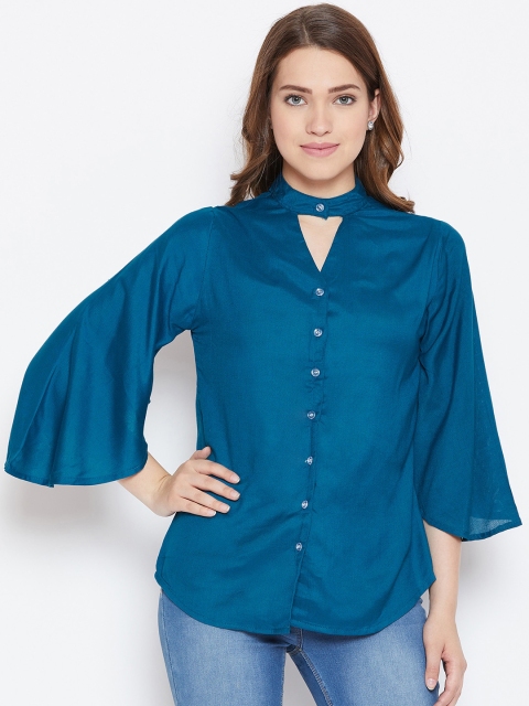 

ANTS Women Teal Blue Solid Top