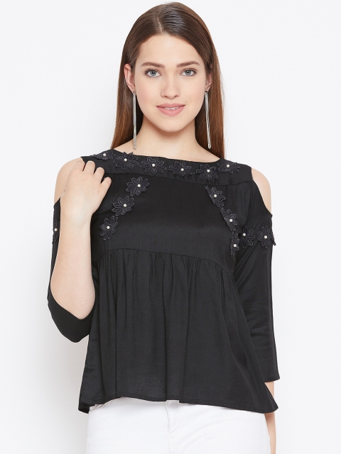 

ANTS Women Black Solid A-Line Cold-Shoulder Top