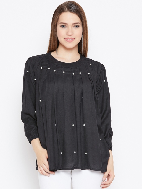 

ANTS Women Black Embellished Detail A-Line Top