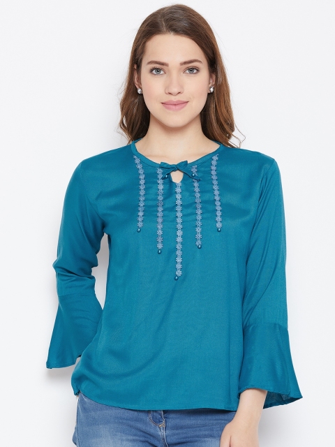 

ANTS Women Teal Blue Solid A-Line Top