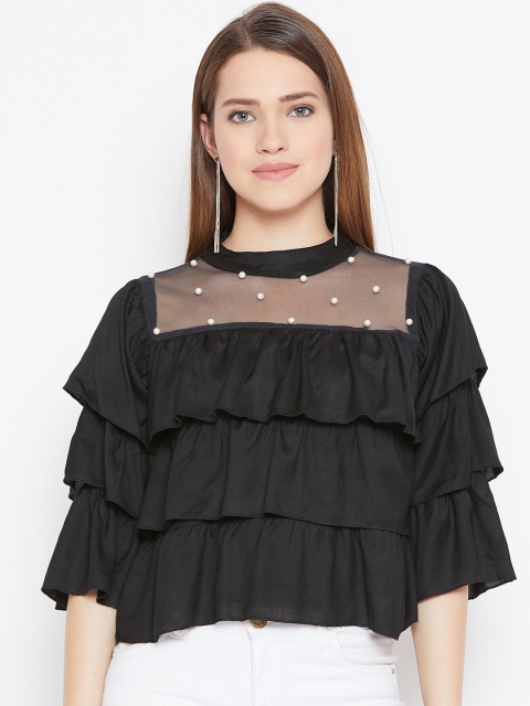 

ANTS Women Black Solid A-Line Layered Top