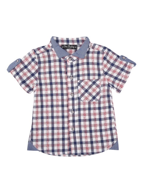 

One Friday Boys Off-White & Blue Regular Fit Checked Casual Shirt