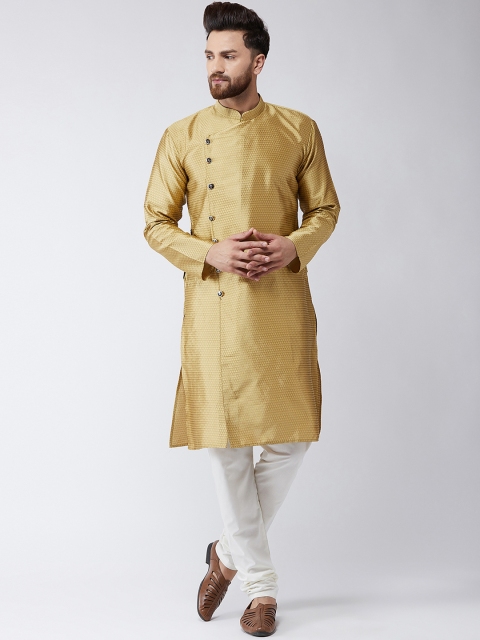 

SOJANYA Men Gold-Toned & Off-White Woven Design Kurta with Churidar
