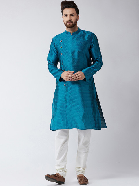 

SOJANYA Men Teal & Off-White Self Design Kurta with Churidar