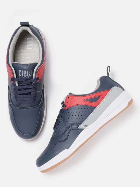 

Crew STREET Men Navy Blue & Red Perforated Sneakers