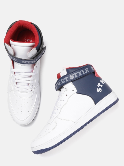 

Crew STREET Men White and Navy Blue Colourblocked Mid-Top Sneakers