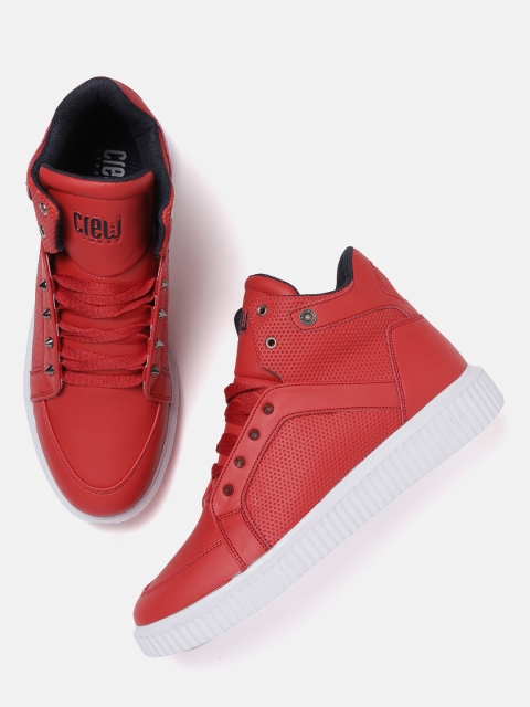 

Crew STREET Men Red Textured Mid-Top Sneakers