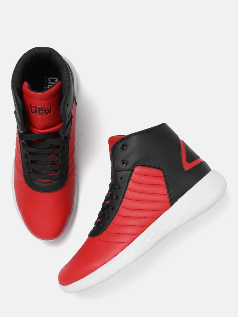 

Crew STREET Men Red & Black Colourblocked Mid-Top Sneakers