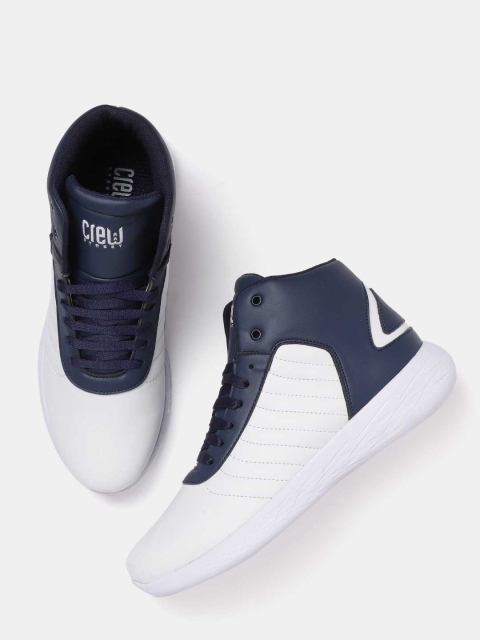 

Crew STREET Men White & Navy Colourblocked Mid-Top Sneakers