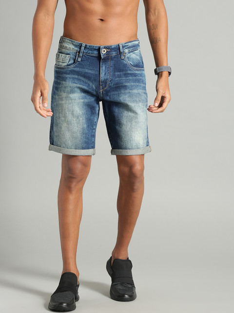 

Roadster Men Blue Solid Slim Fit Denim Shorts