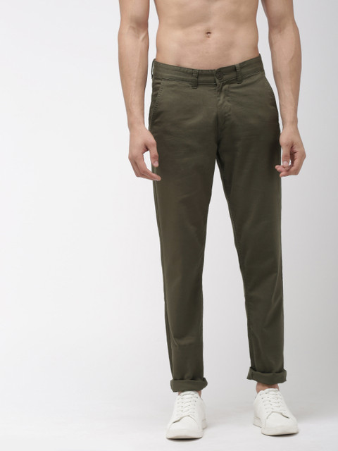 

Harvard Men Olive Green Regular Fit Solid Chinos