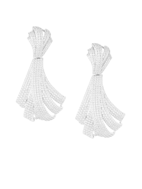 

shaze Rhodium-Plated Silver-Toned Contemporary Drop Earrings