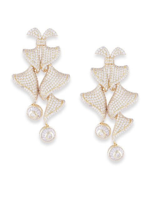 

shaze Rhodium-Plated Gold-Toned Contemporary Drop Earrings