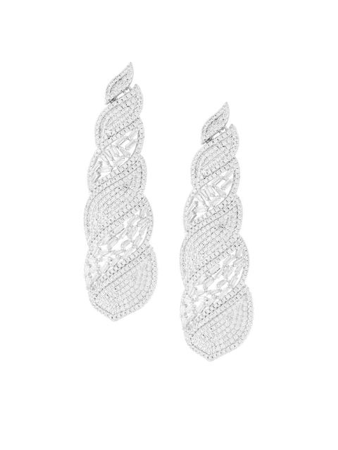 

shaze Silver-Toned CZ Studded Contemporary Drop Earrings