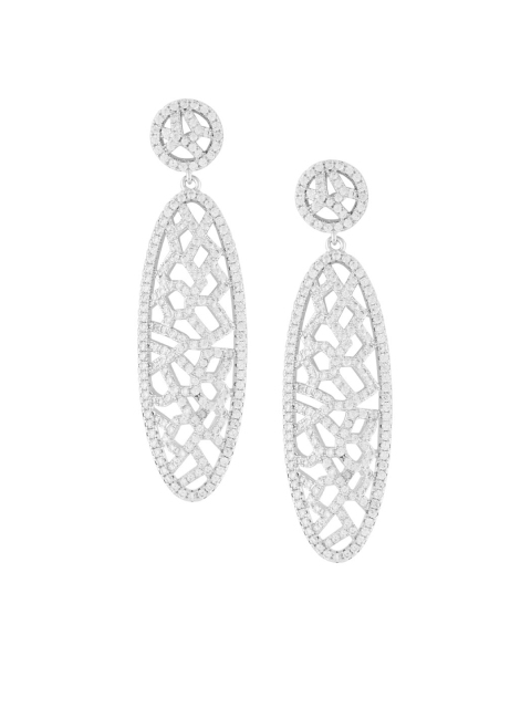 

shaze Silver-Toned CZ Studded Contemporary Drop Earrings