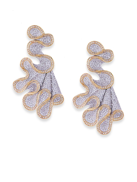 

shaze Silver-Toned & Gold-Toned CZ Studded Contemporary Drop Earrings