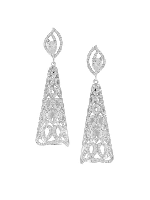 

shaze Silver-Toned Geometric CZ Studded Drop Earrings
