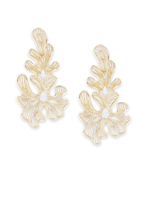 

shaze Gold-Toned CZ Studded Contemporary Drop Earrings