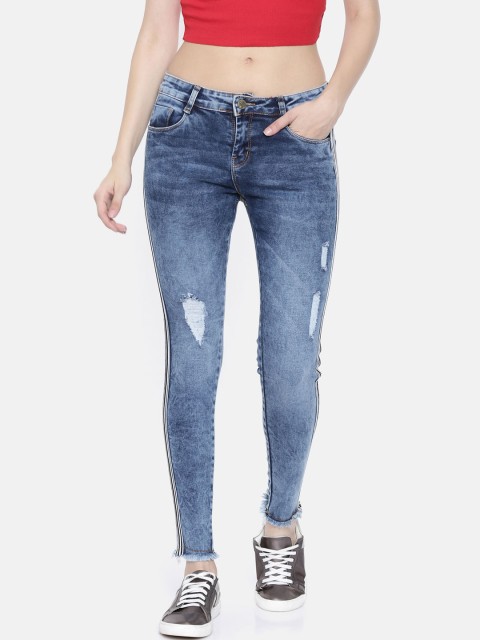 

ZHEIA Women Blue Skinny Fit Mid-Rise Low Distress Stretchable Jeans