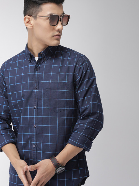 

Harvard Men Navy Blue Regular Fit Checked Casual Shirt