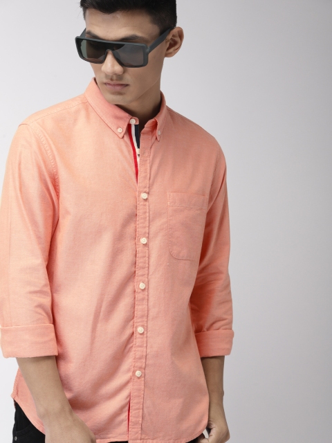 

Harvard Men Peach-Coloured Solid Casual Shirt