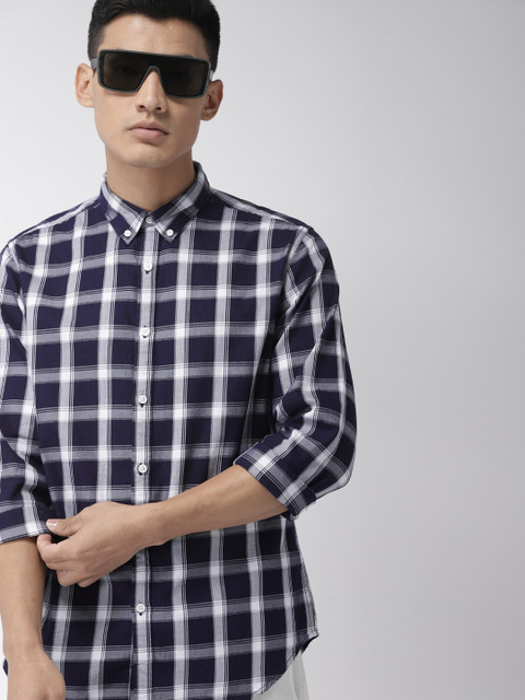 

Harvard Men Navy Blue & White Regular Fit Checked Casual Shirt