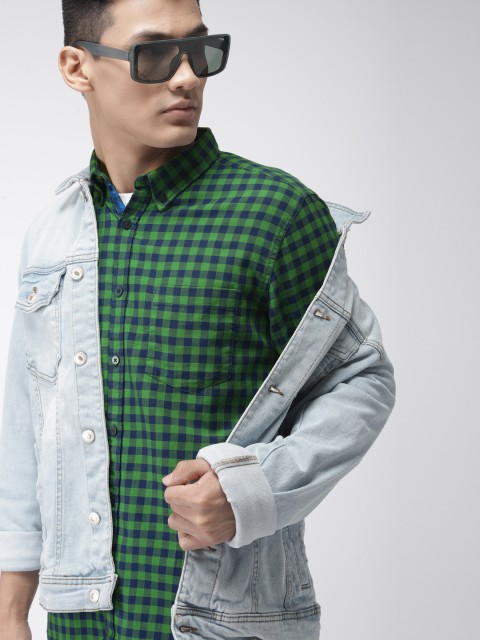 

Harvard Men Green & Navy Blue Regular Fit Checked Casual Shirt