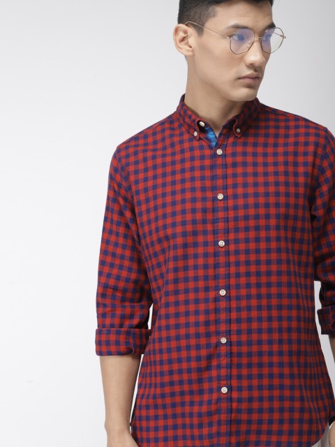 

Harvard Men Rust & Navy Blue Regular Fit Checked Casual Shirt