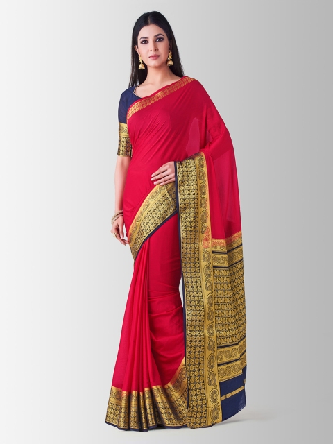 

MIMOSA Coral Poly Crepe Solid Mysore Silk Saree