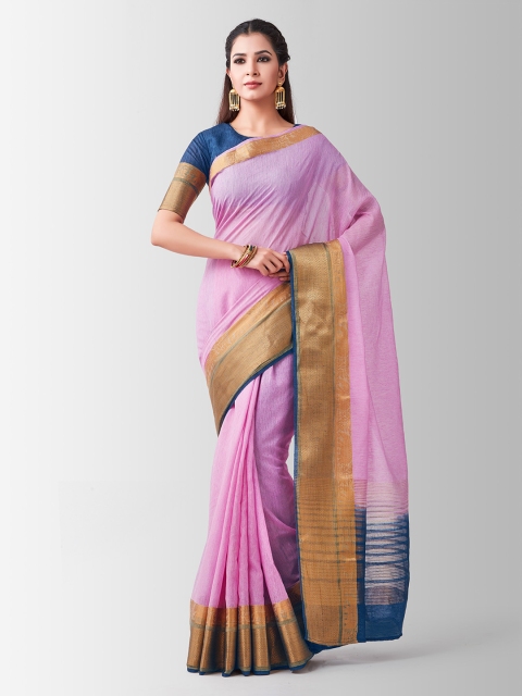 

MIMOSA Pink Linen Blend Woven Design Kanjeevaram Saree