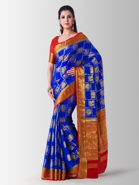 

MIMOSA Blue Poly Chiffon Woven Design Kanjeevaram Saree