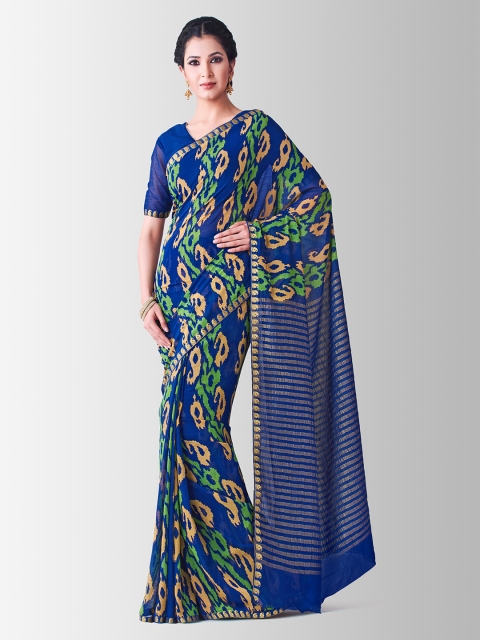 

MIMOSA Navy Blue Poly Chiffon Printed Banarasi Saree