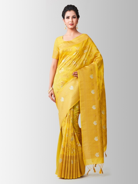 

MIMOSA Yellow Art Silk Embellished Kanjeevaram Saree