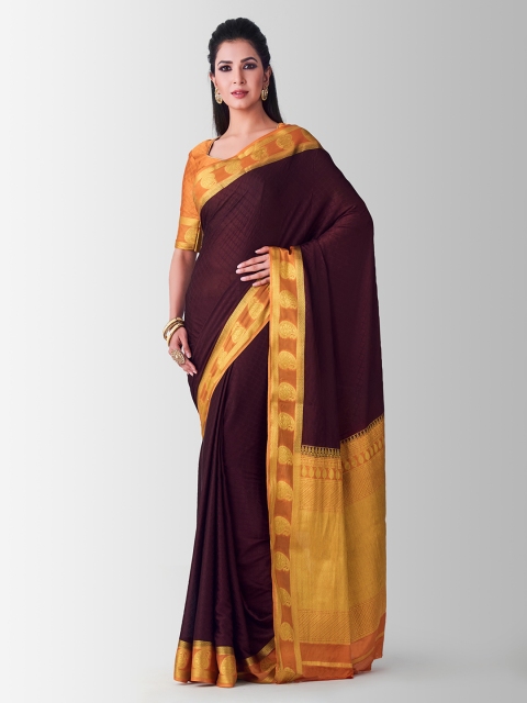 

MIMOSA Burgundy Poly Crepe Embellished Mysore Silk Saree