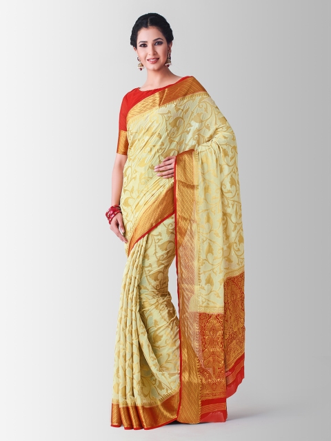 

MIMOSA Beige Poly Chiffon Woven Design Kanjeevaram Saree