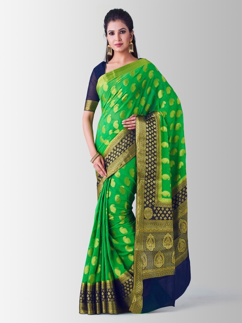 

MIMOSA Green & Gold-Coloured Poly Chiffon Woven Design Kanjeevaram Saree