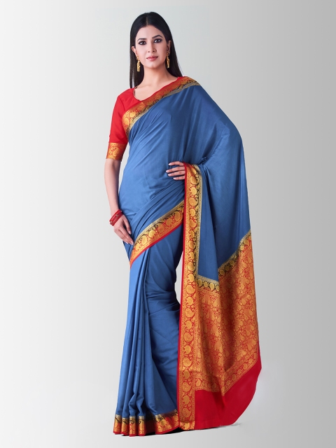 

MIMOSA Blue Poly Crepe Solid Mysore Silk Saree