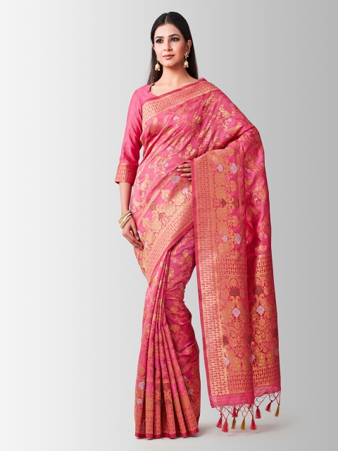 

MIMOSA Pink Art Silk Woven Design Kanjeevaram Saree