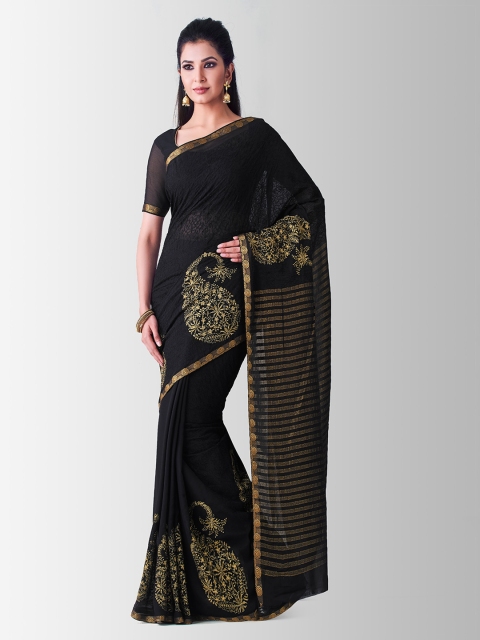 

MIMOSA Black Poly Chiffon Embroidered Banarasi Saree