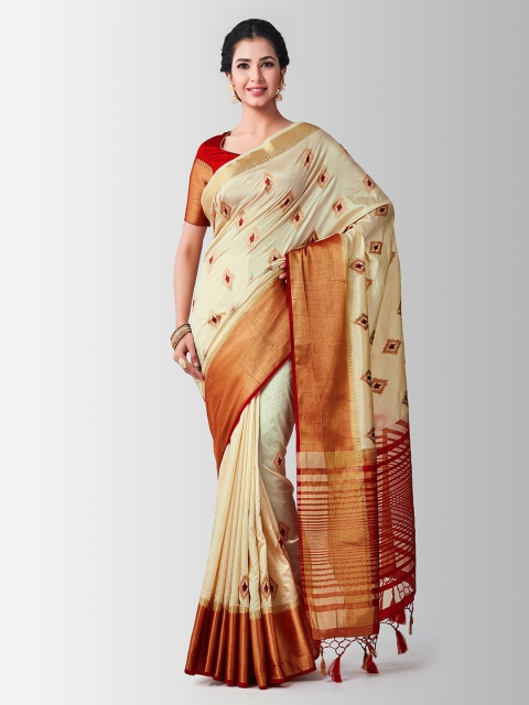 

MIMOSA Beige Art Silk Embroidered Tussar Saree