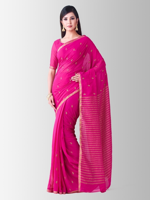 

MIMOSA Pink Poly Chiffon Embroidered Banarasi Saree