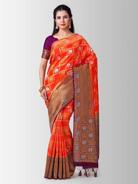 

MIMOSA Orange & Brown Art Silk Woven Design Kanjeevaram Saree