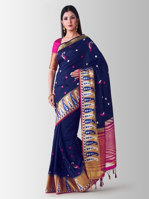 

MIMOSA Navy Blue Art Silk Woven Design Tussar Saree