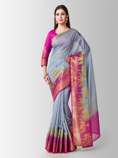 

MIMOSA Grey Linen Blend Woven Design Kanjeevaram Saree