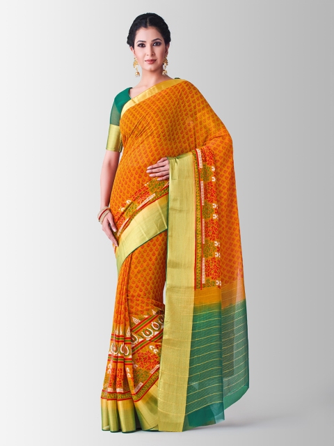 

MIMOSA Orange Poly Chiffon Printed Banarasi Saree