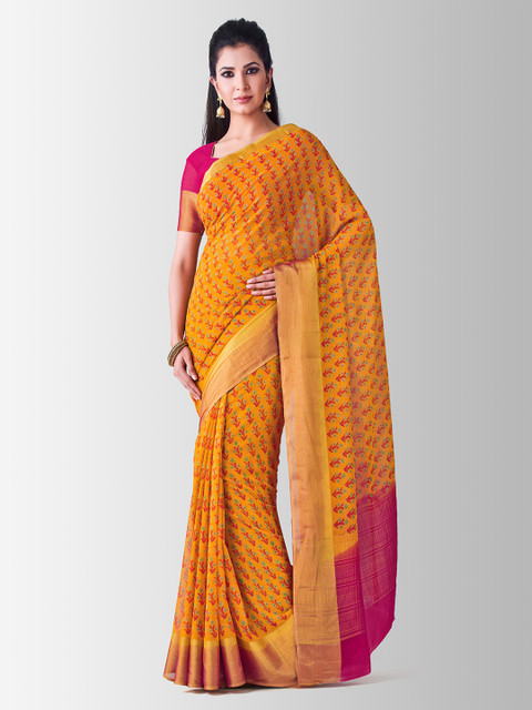 

MIMOSA Orange Poly Chiffon Printed Banarasi Saree