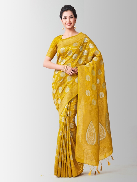 

MIMOSA Yellow Art Silk Woven Design Kanjeevaram Saree